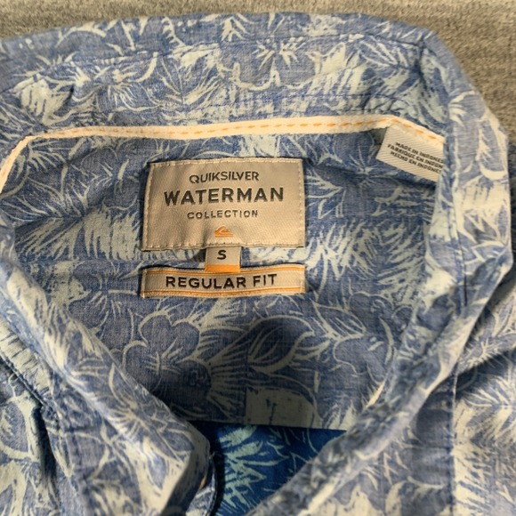 Quiksilver Waterman Shirt Mens Small Blue White Floral Hawaiian Button Up Casual - Picture 4 of 11